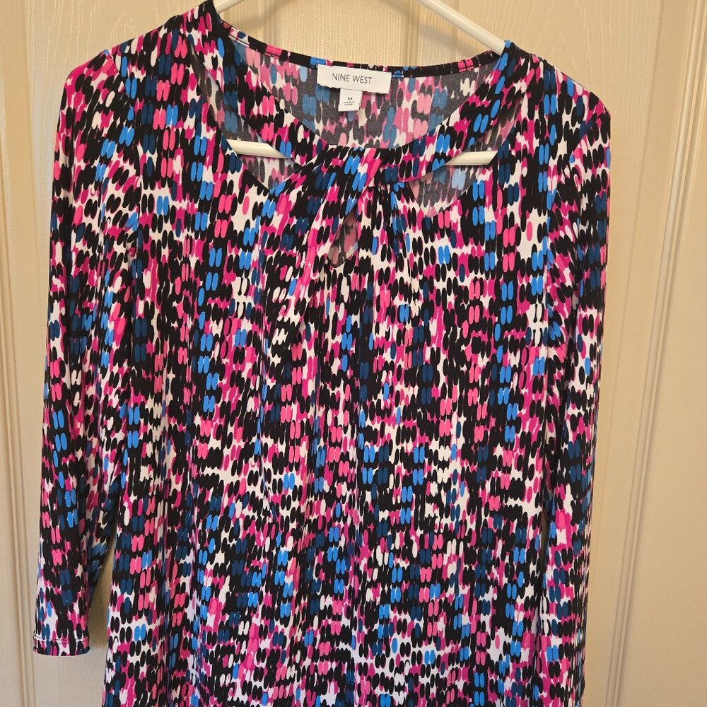 Nine West L/S Blue,Pink,Black Top with Cutout neckline